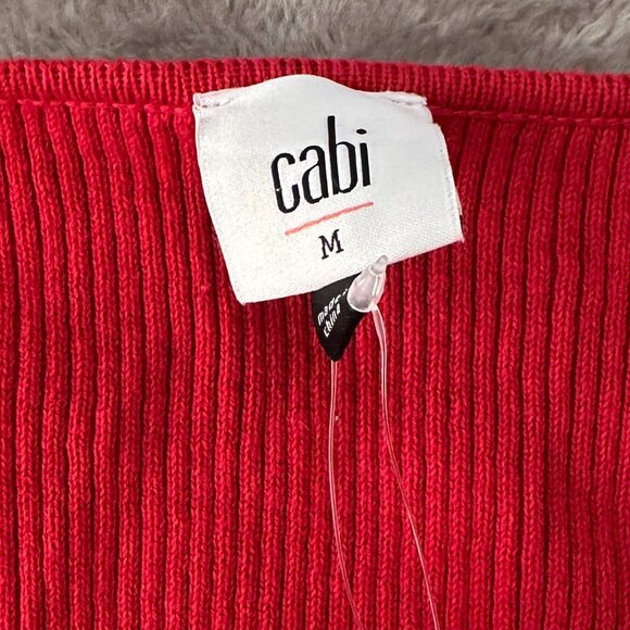 Cabi Caberet Red Ribbed Sweater Cardigan Belted Women's MEDIUM Puff Sleeve - Picture 3 of 6